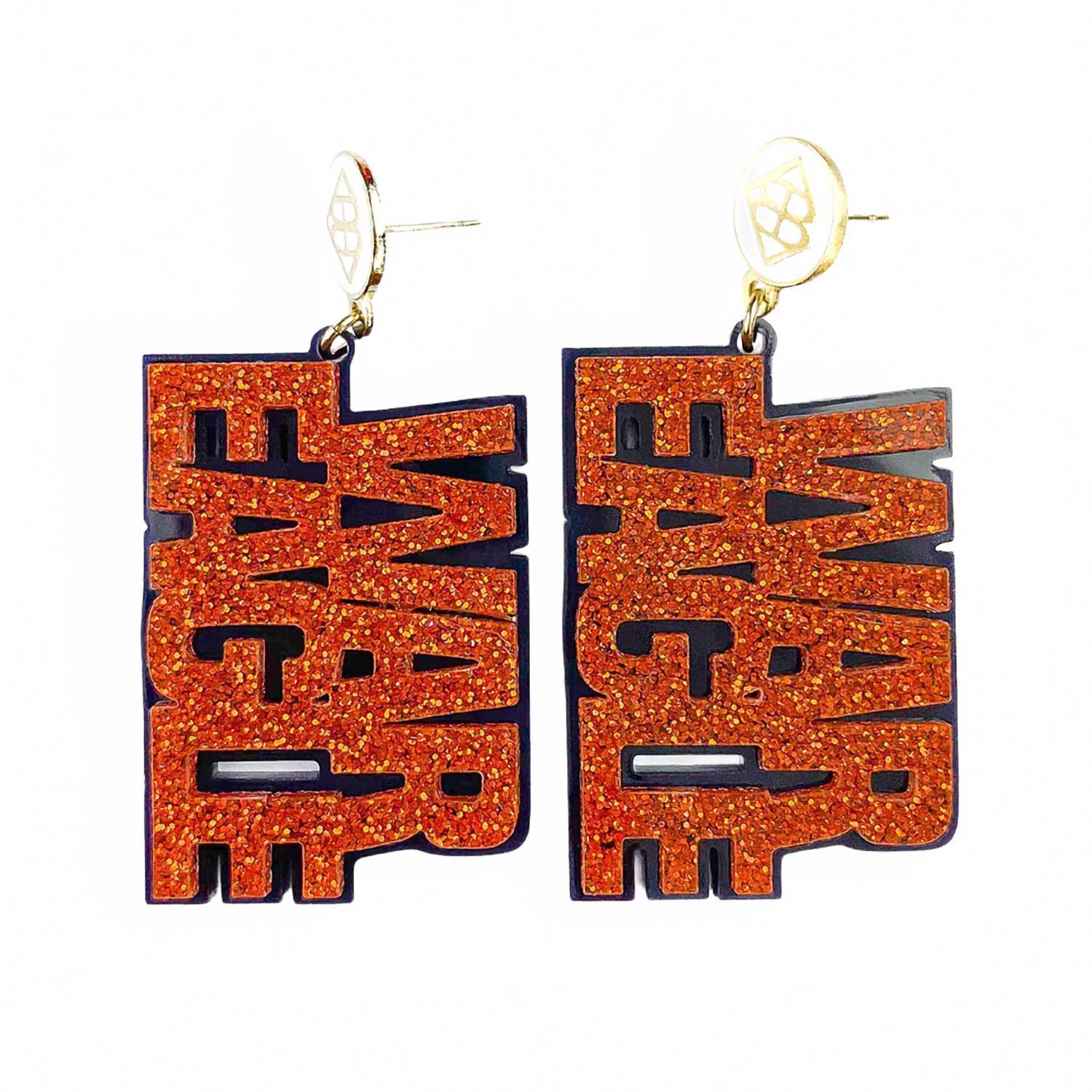 New Brianna Cannon Women's Glitter And Navy War Eagle Earring In Orange
